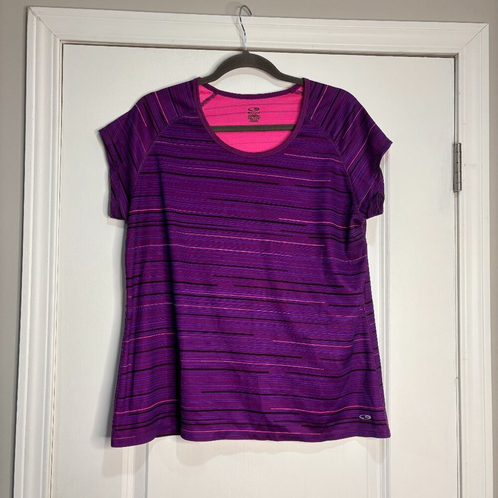 Champion Purple Striped DuoDry Athletic Short Sleeve Top Size XXL